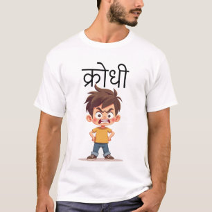 Angry Boy Kruddh Hindi Cartoon ontwerp T-shirt