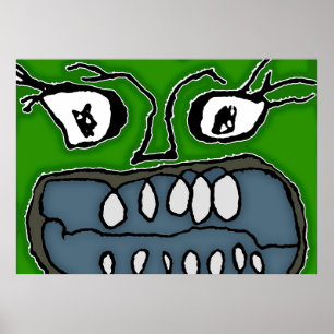 Angry Cartoon Monster Closeup Illustratie Poster