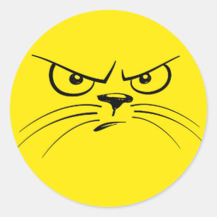 Angry Cat Cartoon gezicht, geel Ronde Sticker