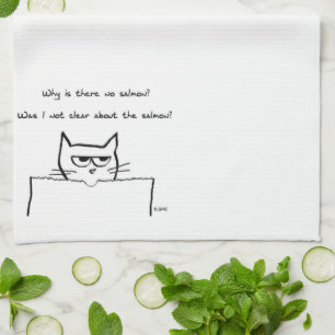 Angry Cat eist zalm - Funny Kitchen Towel Theedoek