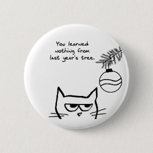 Angry Cat en de kerstboom Ronde Button 5,7 Cm