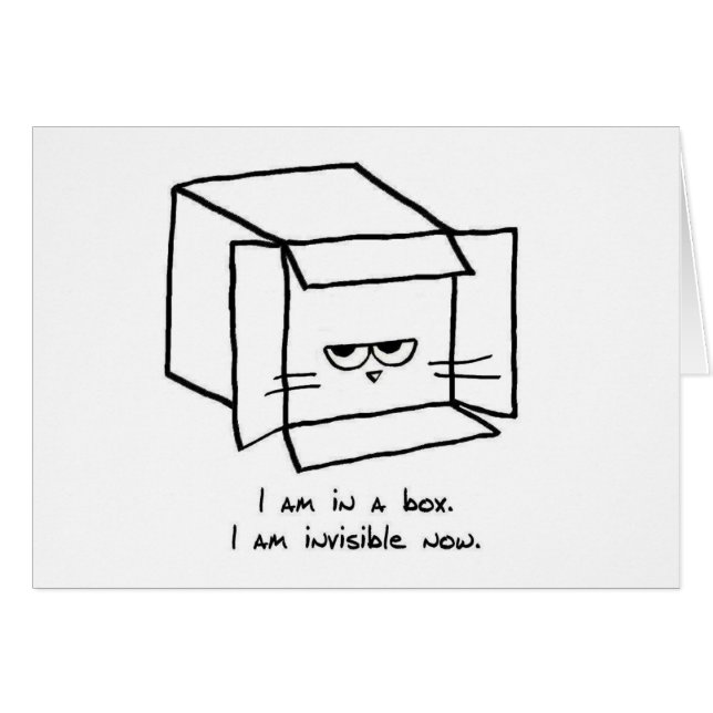 Angry Cat Hides in a Box - Funny Cat Card (Voorkant Horizontaal)