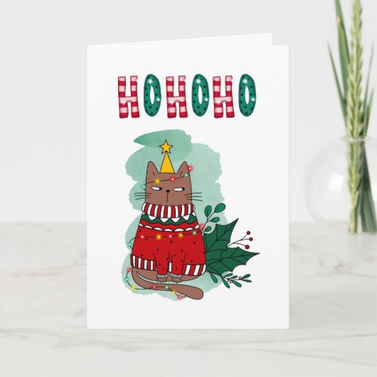 Angry Cat In Grappige Lelijke Kersttrui Xmas Kat Feestdagen Kaart (Voorkant)
