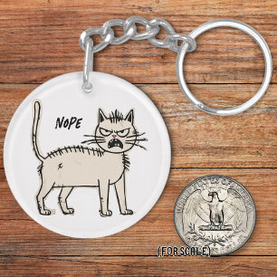 Angry Cat Tekening Sarcastische zin Bag Charm Sleutelhanger