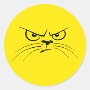 Angry Cat Yellow Face Ronde Sticker