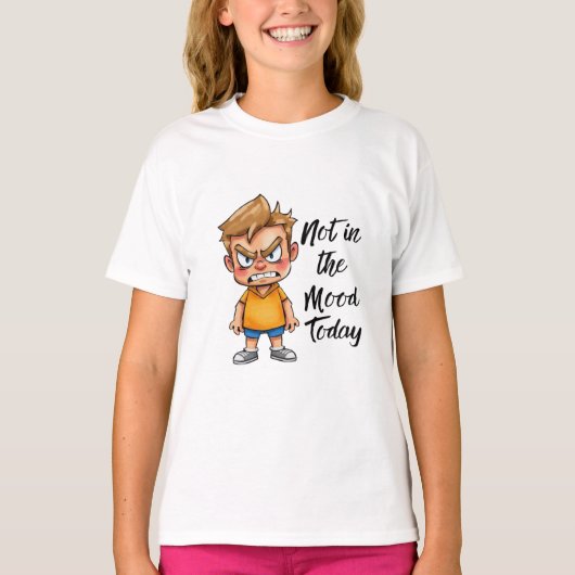 Angry Cute Boy Cartoon T-Shirt – Funny Grumpy Mood (Voorkant)