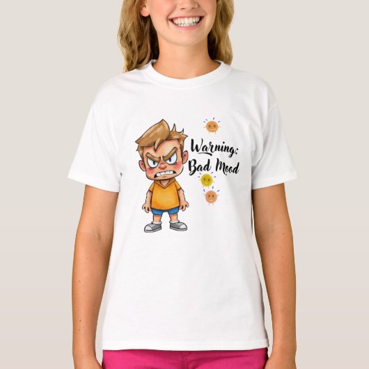 Angry Cute Boy Cartoon T-Shirt – Funny Grumpy Mood (Devant)