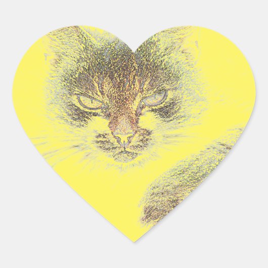 Angry Cute Cate Face Sketch Hart Sticker (Voorkant)