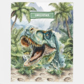 Angry Dinosaur Blanket Aangepaste Naam voor Jongen Fleece Deken (Voorkant)