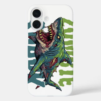 Angry enge Zombie haai illustratie iPhone 16 Hoesje