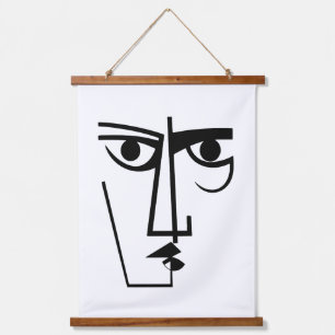 Angry Eyes Expression Abstracte vrouw Face Line Ar Hangend Wandkleed