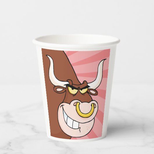 Angry Fierce Bull Mascotte met neusring Papieren Bekers (Voorkant)