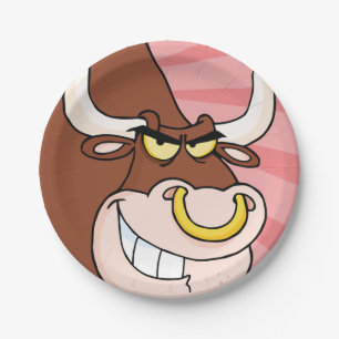 Angry Fierce Bull Mascotte met neusring Papieren Bordje