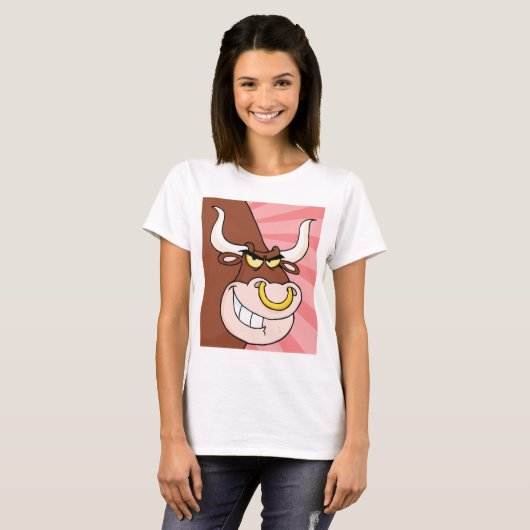 Angry Fierce Bull Mascotte met neusring T-shirt (Voorkant volledig)