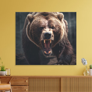 Angry Grizzly Beer Wildlife Dierenportret Canvas Afdruk