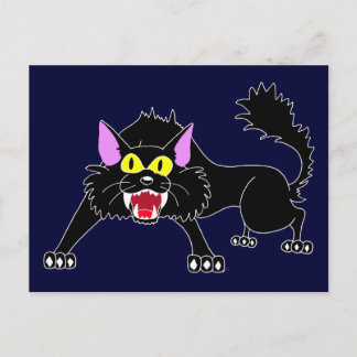 Angry Hissing Black Cat Cartoon Briefkaart