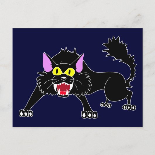 Angry Hissing Black Cat Cartoon Briefkaart (Voorkant)