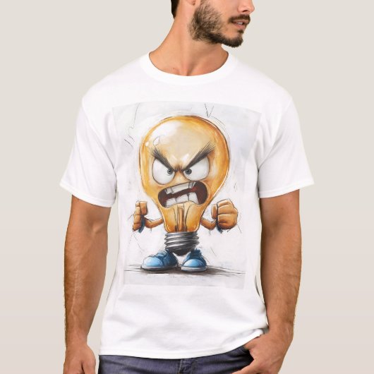 Angry Light Bulb 3D-karakter T-shirt (Voorkant)