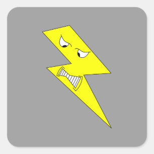 Angry Lightning. Geel op Grijs. Vierkante Sticker