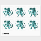 Angry Mouse Met Mes Grappige cartoon Vierkante Sticker (Vel)