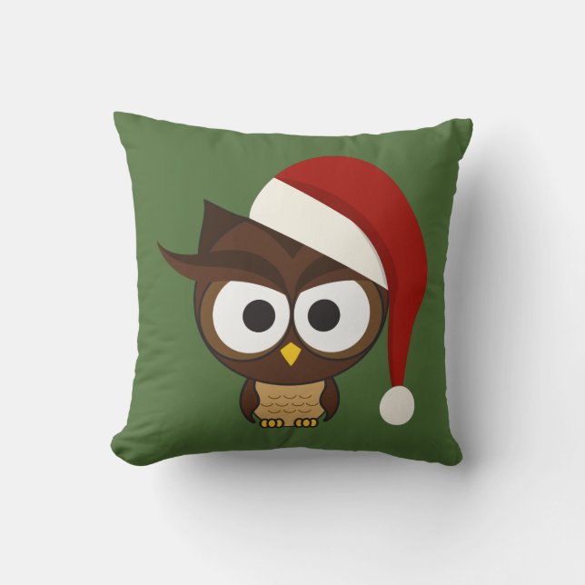 Angry Owl met Santa Hat Kussen (Voorkant)