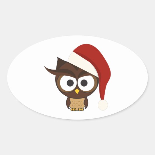 Angry Owl met Santa Hat Ovale Sticker (Voorkant)