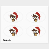 Angry Owl met Santa Hat Ovale Sticker (Vel)