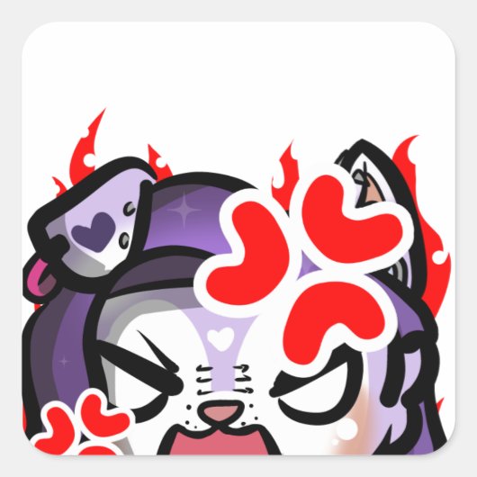 Angry Paarse Furry Meisje Chibi Anime Emote Vierkante Sticker (Voorkant)