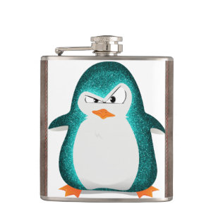 Angry Penguin Blauwgroen Glitter-foto afdrukken Heupfles