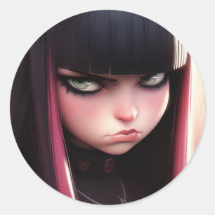 Angry Punk Rocker Meisje Ronde Sticker
