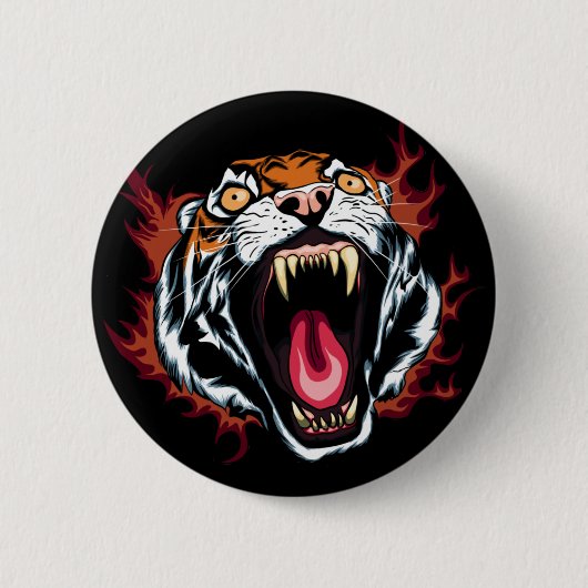 Angry Roaring Tiger Face Ronde Button 5,7 Cm (Voorkant)