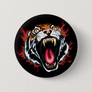 Angry Roaring Tiger Face Ronde Button 5,7 Cm