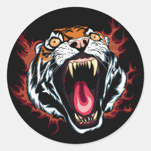 Angry Roaring Tiger Face Ronde Sticker