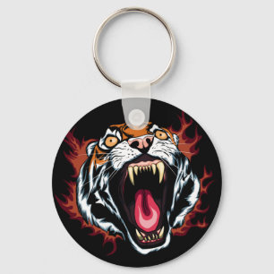 Angry Roaring Tiger Face Sleutelhanger