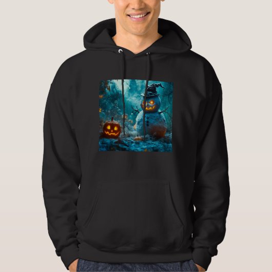 Angry Snowman Halloween Hoodie with Pumpkins (Voorkant)