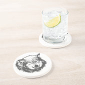 Angry Wolf in Black Zandsteen Onderzetter (Zijkant)