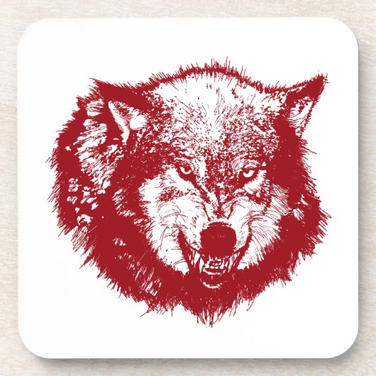 Angry Wolf in Red Bier Onderzetter (Voorkant)