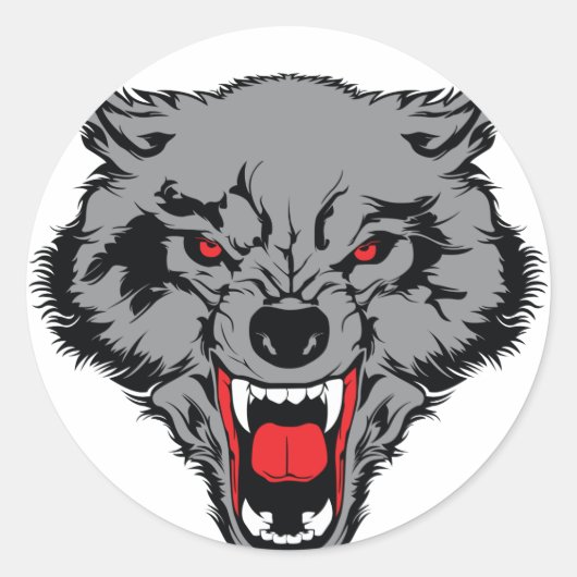 Angry Wolf Ronde Sticker (Voorkant)