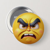 Angry Yellow 3D Effect Emoji Ronde Button 7,6 Cm (Voorkant /achterkant)