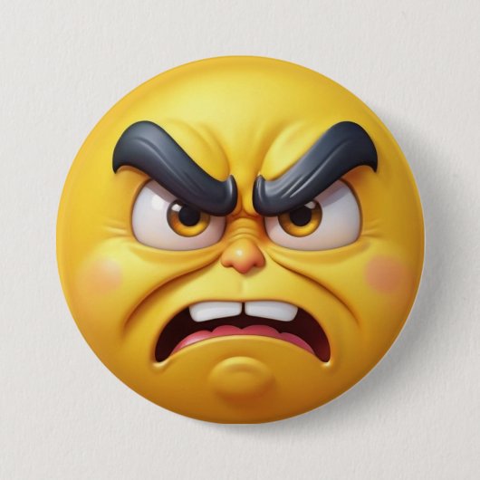 Angry Yellow 3D Effect Emoji Ronde Button 7,6 Cm (Voorkant)