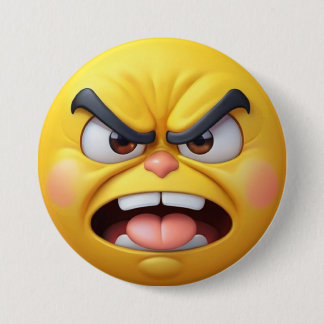 Angry Yellow 3D Effect Emoji Ronde Button 7,6 Cm