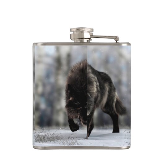 Angry zwarte wolf heupfles (Achterkant)