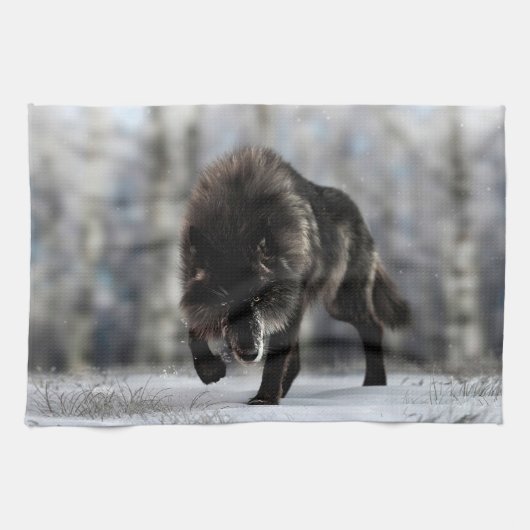 Angry zwarte wolf theedoek (Horizontaal)