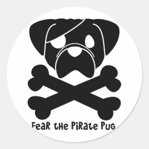 Angst voor de Pirate Pug Ronde Sticker