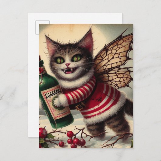 Angstaanjagende kerst vampier fee Kat met eierpunc Briefkaart (Voorkant / Achterkant)