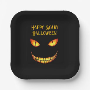 Angstaanjagende ogen en gekke glimlach Halloween Papieren Bordje