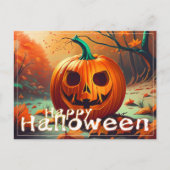 Angstaanjagende Oranje pompoen met gezicht, Hallow Feestdagenkaart (Voorkant)