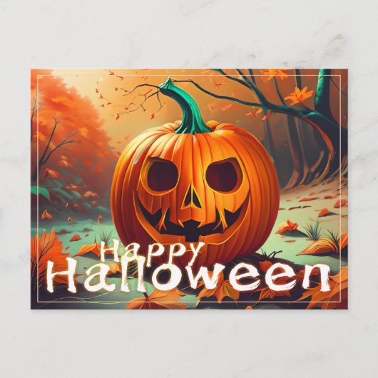 Angstaanjagende Oranje pompoen met gezicht, Hallow Feestdagenkaart (Voorkant)