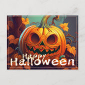 Angstaanjagende Oranje pompoen met gezicht, Hallow Feestdagenkaart (Voorkant)