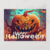 Angstaanjagende Oranje pompoen met gezicht, Hallow Feestdagenkaart (Voorkant)